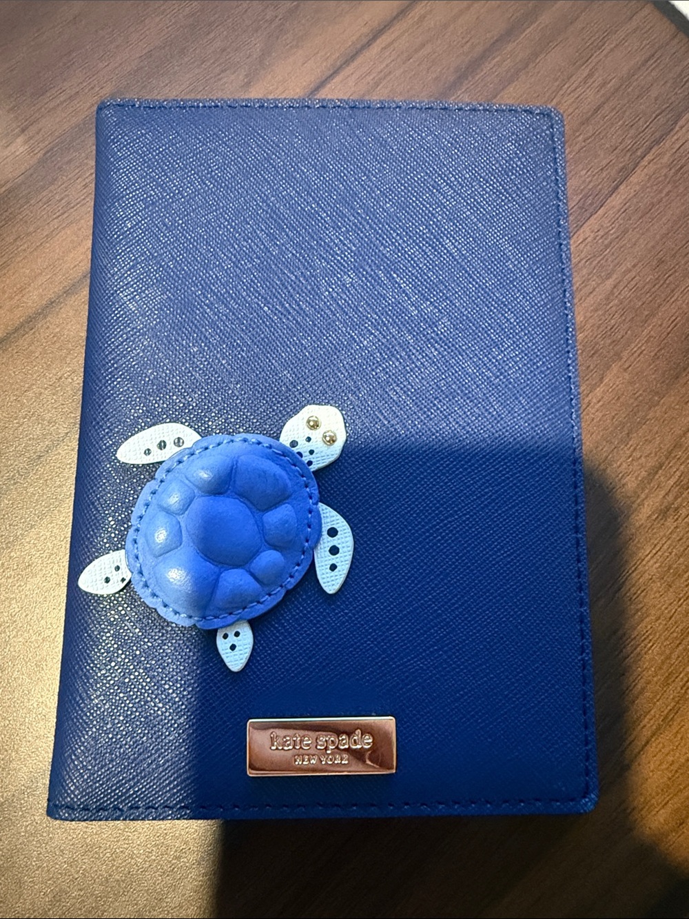 kate spade navy blue kids passport cover with turtle applique